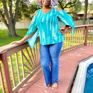 Damani Lux- Top- Turquoise- Cold Shoulders